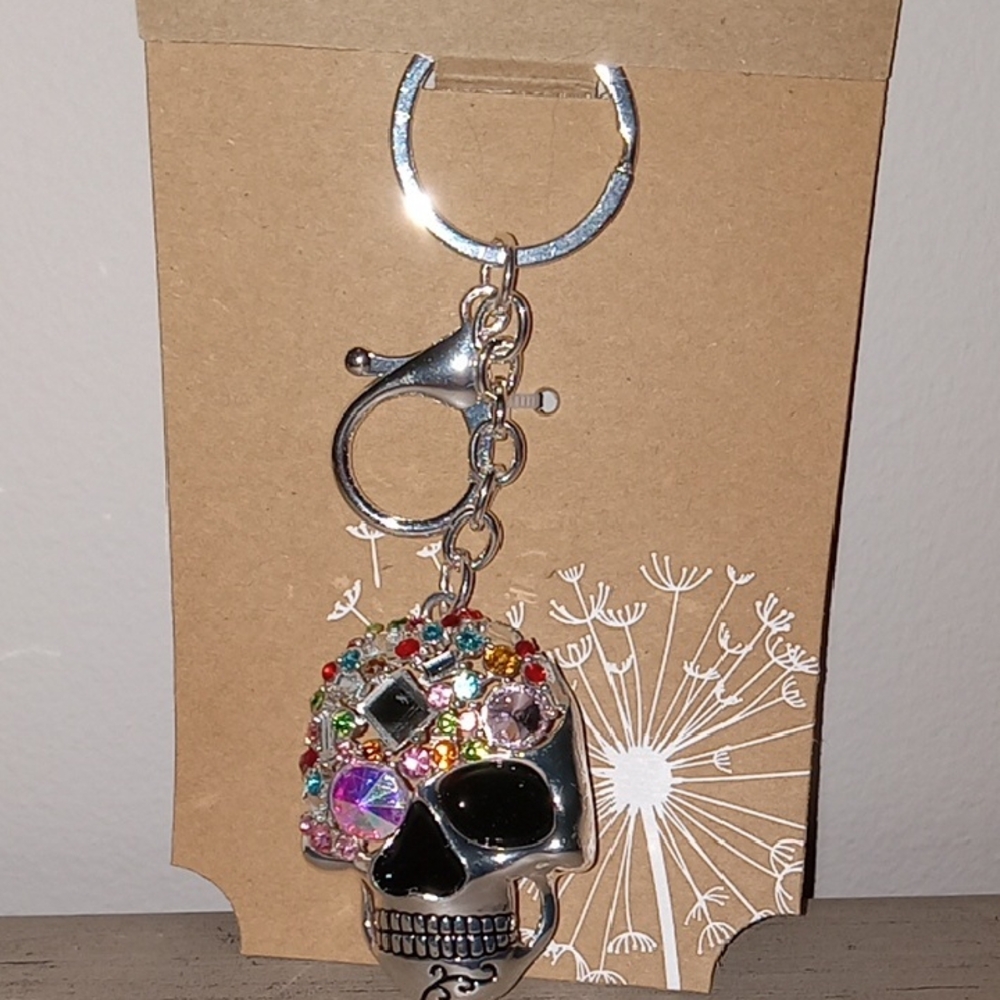 Colorful Halloween Skull Handbag charm/ Keychain with Rhinestones